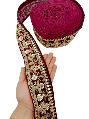 9 Yards Velvet Fabric Embroidered Trim Sequins Lace Sewing Trimming Sari Trim Indian Border